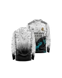RM Dragon Design Long Sleeve Jersey, White and Black Gradient Camo Pattern, Athletic Performance Wear for Men